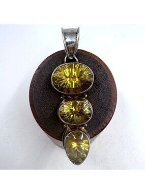 VTG Sterling Silver 925 Citrine Three Stone Bezel Set Pendant Size 2.5" Length